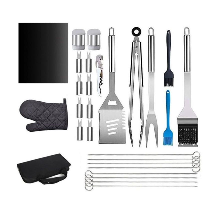 25 PCS Stainless Steel Braai BBQ Tools Set Accessories