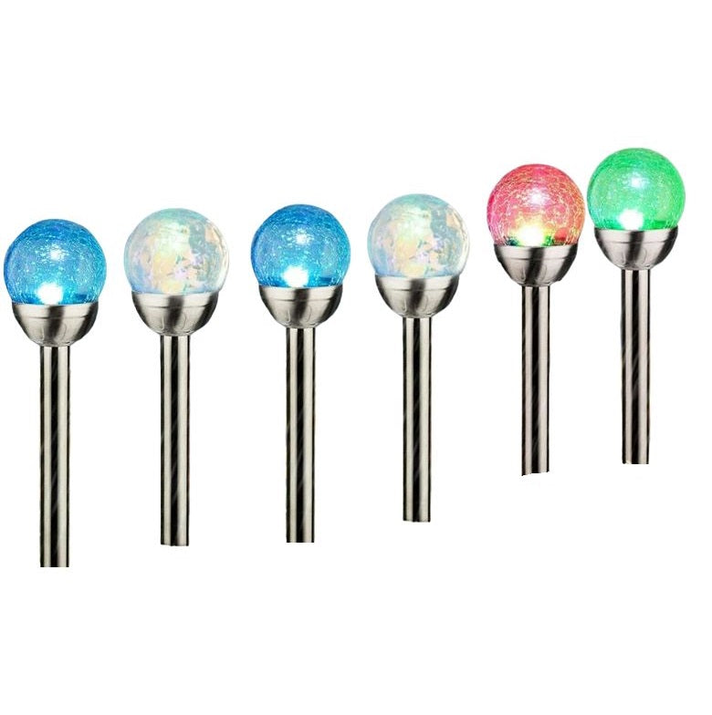 6 PCS Solar Powered Cracked Glass Effect RGB And White