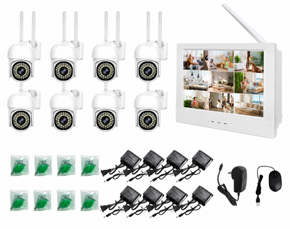 2MP 8 Channel Wireless CCTV Camera System with 10-Inch Monitor DVR, 8 WiFi Security Cameras, Night Vision, Power Adapters & Accessories – All-in-One Home & Business Surveillance Kit