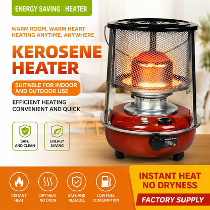 Portable Kerosene Heater with Protective Safety Cage, Manual Heat Control & Top Heating Plate – Indoor/Outdoor Space Heater for Camping, Patio, Emergency Heating & Winter Use