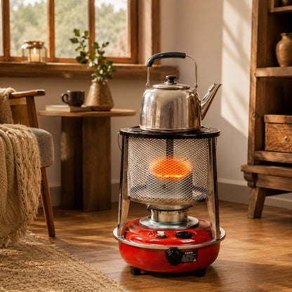 Portable Kerosene Heater with Protective Safety Cage, Manual Heat Control & Top Heating Plate – Indoor/Outdoor Space Heater for Camping, Patio, Emergency Heating & Winter Use