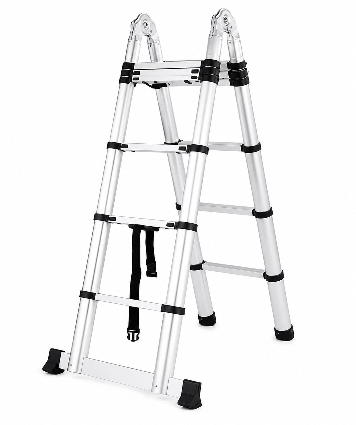 1.9m + 1.9m Aluminium Telescopic A-Frame Ladder Folding Multi-Purpose Extension Ladder with Locking Hinges, Anti-Slip Feet & Compact Storage Design