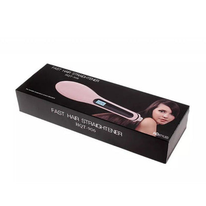 Electric Fast Hair Straightener Brush Comb with LCD Display - Pink