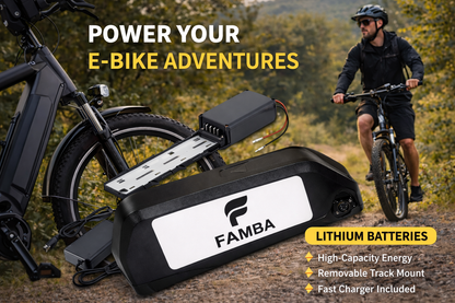FAMBA 48V 24Ah Lithium-Ion E-Bike Battery – High-Capacity Electric Bike Battery Pack with Charger & Mounting Rail, Compatible with 250W, 500W & 1000W E-Bike Motors
