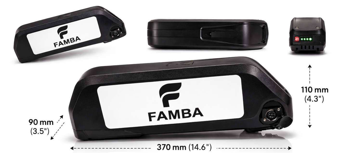 FAMBA 48V 24Ah Lithium-Ion E-Bike Battery – High-Capacity Electric Bike Battery Pack with Charger & Mounting Rail, Compatible with 250W, 500W & 1000W E-Bike Motors