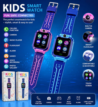 Kids Smart Watch with SIM Card Support, GPS Child Location Tracking, Calling, Camera, SOS, Games & Touch Screen – Children’s Safety Smartwatch for Boys