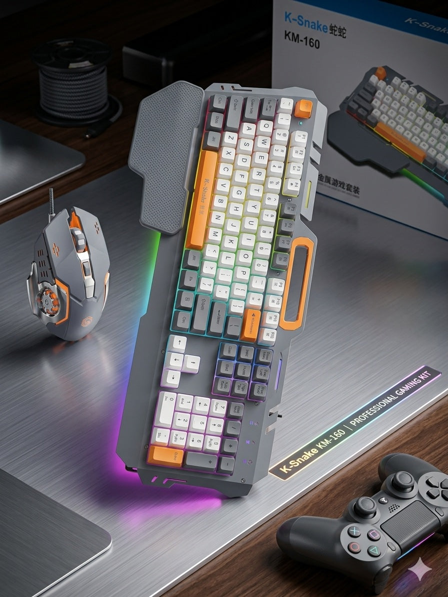 K-Snake KM-160 Wired Gaming Keyboard and Mouse Combo – LED Backlit Floating Keys, Heavy-Duty Metal Faceplate Mechanical-Feel Keyboard, and Ergonomic Precision Gaming Mouse Set