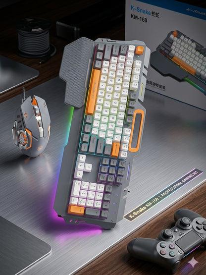 K-Snake KM-160 Wired Gaming Keyboard and Mouse Combo – LED Backlit Floating Keys, Heavy-Duty Metal Faceplate Mechanical-Feel Keyboard, and Ergonomic Precision Gaming Mouse Set