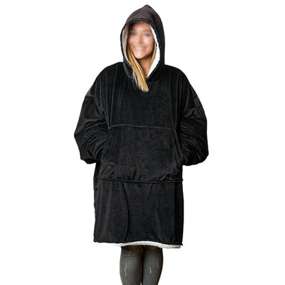 Huggle Hoodie, Ultra Plush Blanket, One Size fit all - Black