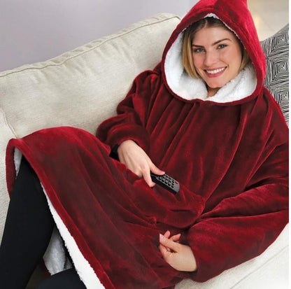 Huggle Hoodie, Ultra Plush Blanket, One Size fit all - Maroon