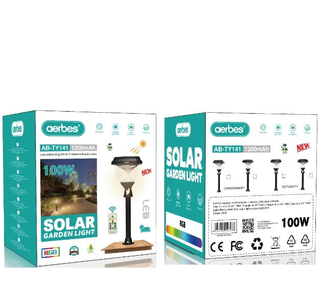 Solar Powered Garden Light RGB + White & Warm White With Remote Control