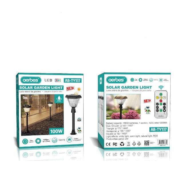 Solar Powered Garden Light RGB + White & Warm White With Remote Control