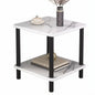 2-Tier Marble-Effect Side Table 40 x 40 x 53cm with Black Legs – Compact Modern Bedside, Sofa & Living Room Storage Table