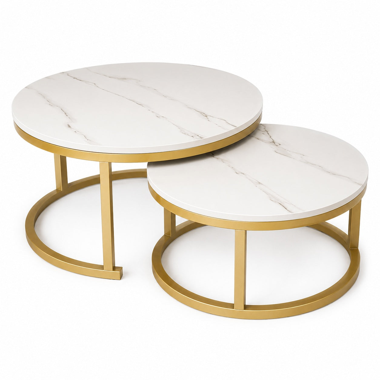 Modern Round Nesting Coffee Table Set of 2 – Luxury Faux Marble Top