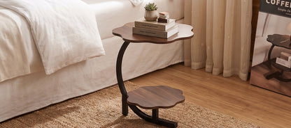 Modern 2-Tier Flower-Shaped Side Table with Black Metal Frame
