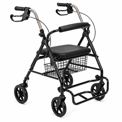 Foldable Rollator Walker with Seat, Basket & Hand Brakes