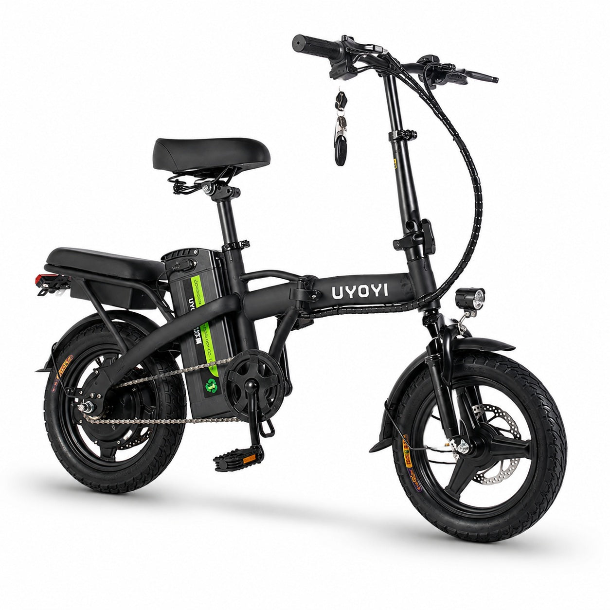 48V 10Ah 14-Inch Folding Electric Bike with Fat Tyres, Dual Seat, Pedal Assist & Disc Brakes – Compact E-Bike