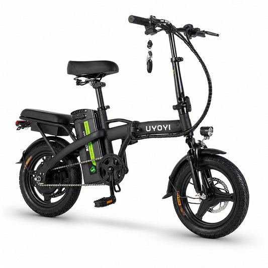 48V 10Ah 14-Inch Folding Electric Bike with Fat Tyres, Dual Seat, Pedal Assist & Disc Brakes – Compact E-Bike