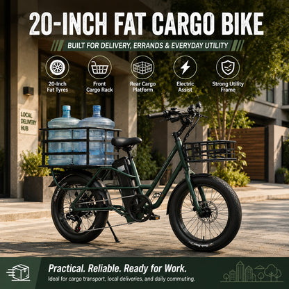 20-Inch Fat Tyre Electric Cargo Delivery Bike with 500W Motor, 48V 13Ah Battery