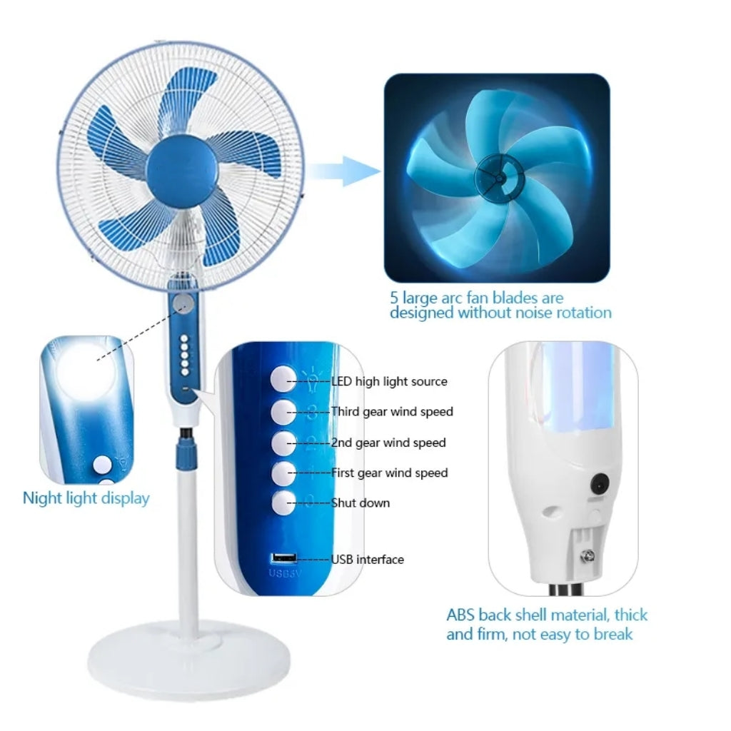 16″ 20W Solar Powered Fan With LED Light And USB Port
