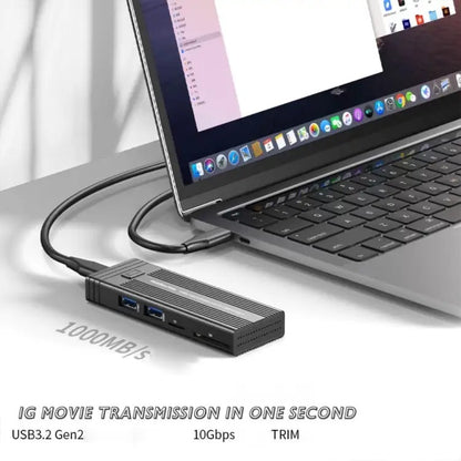 M.2 NVME SATA SSD Enclosure Adapter With 4 In 1 Hub USB 3.2 Gen 2 10Gbps