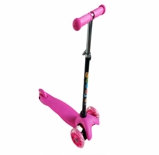 Kids Scooter, T-Bar Scooter, Light Up Wheels, Back Brake, 3 Wheels. Pink.