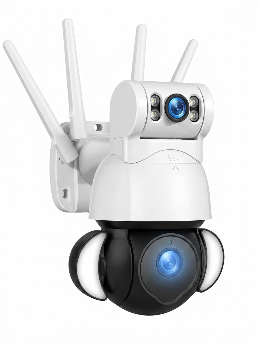 Dual-Lens 4K HD Outdoor PTZ Security Camera – Wireless WiFi Dome Surveillance System with Dual-Screen Tracking, Full-Color Night Vision, 4-Antenna Signal Boost, and Two-Way Audio