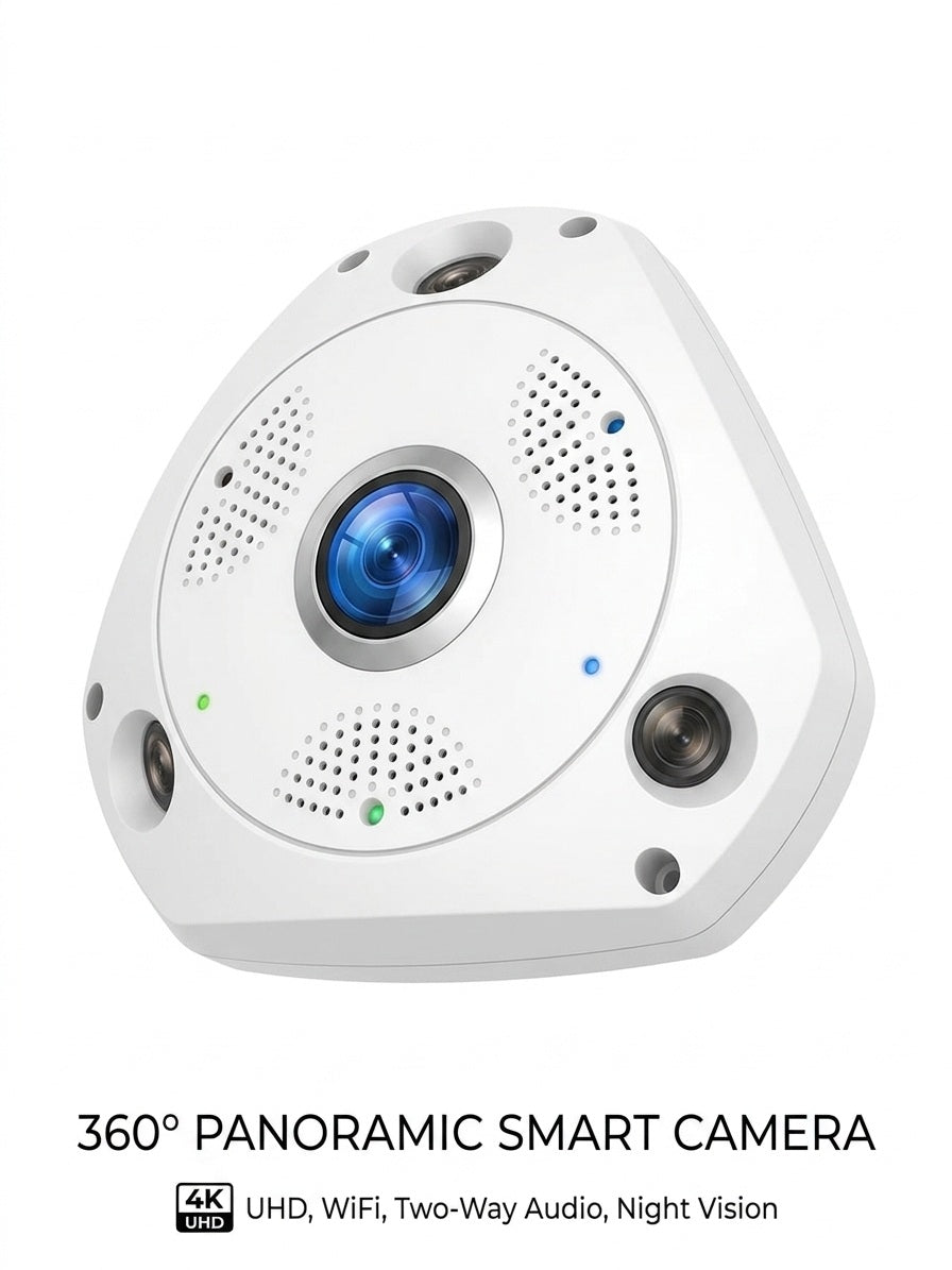 360° Panoramic 4K UHD Smart Home Security Camera – Wireless WiFi Ceiling Dome Surveillance System, Fisheye Panoramic Overview, Two-Way Audio, and Intelligent Infrared Night Vision
