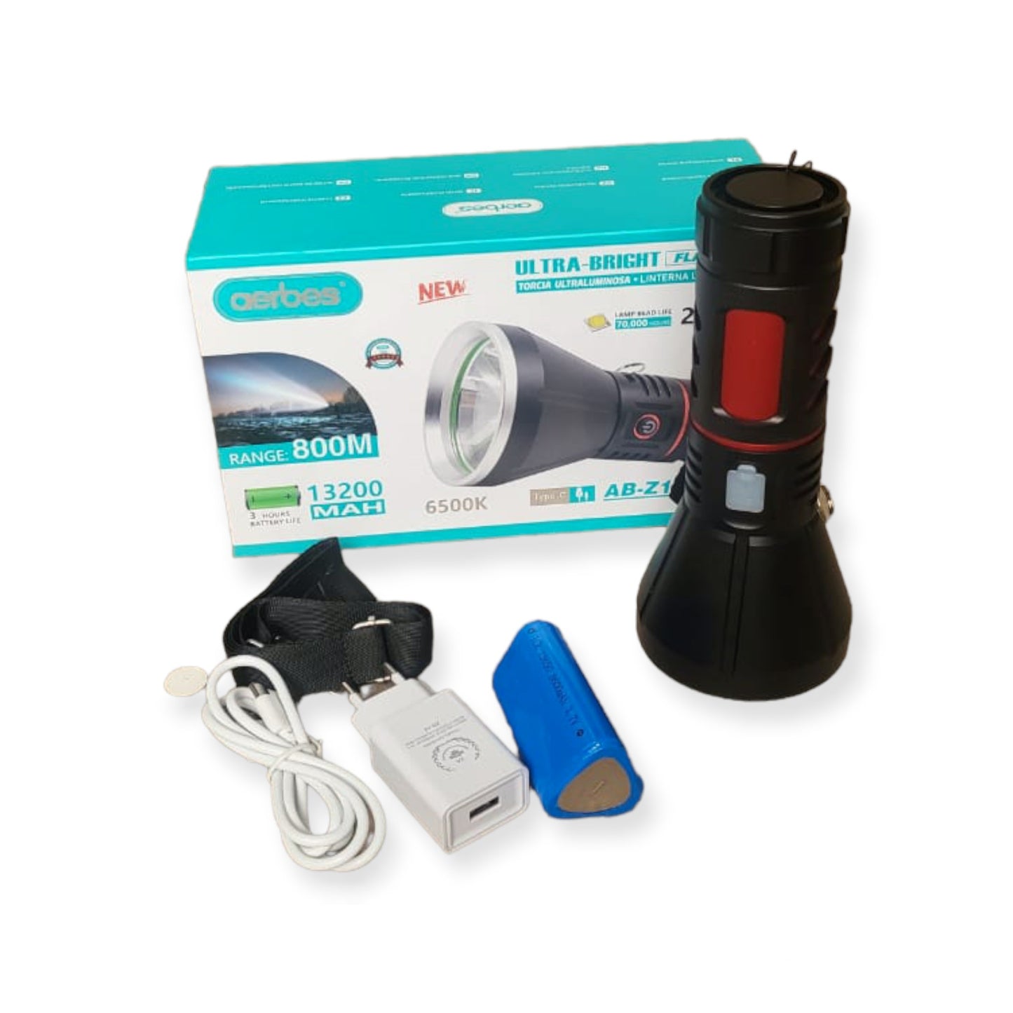 800M Range Ultra Bright Flashlight 13200Mah Battery Power