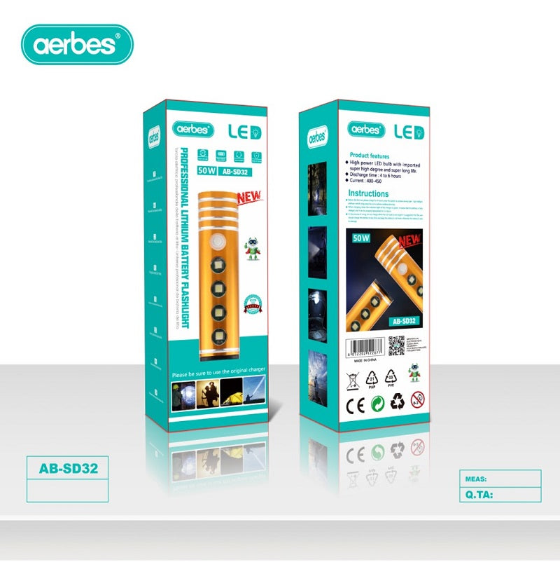 50W Portable USB Rechargeable Super Bright Flashlight