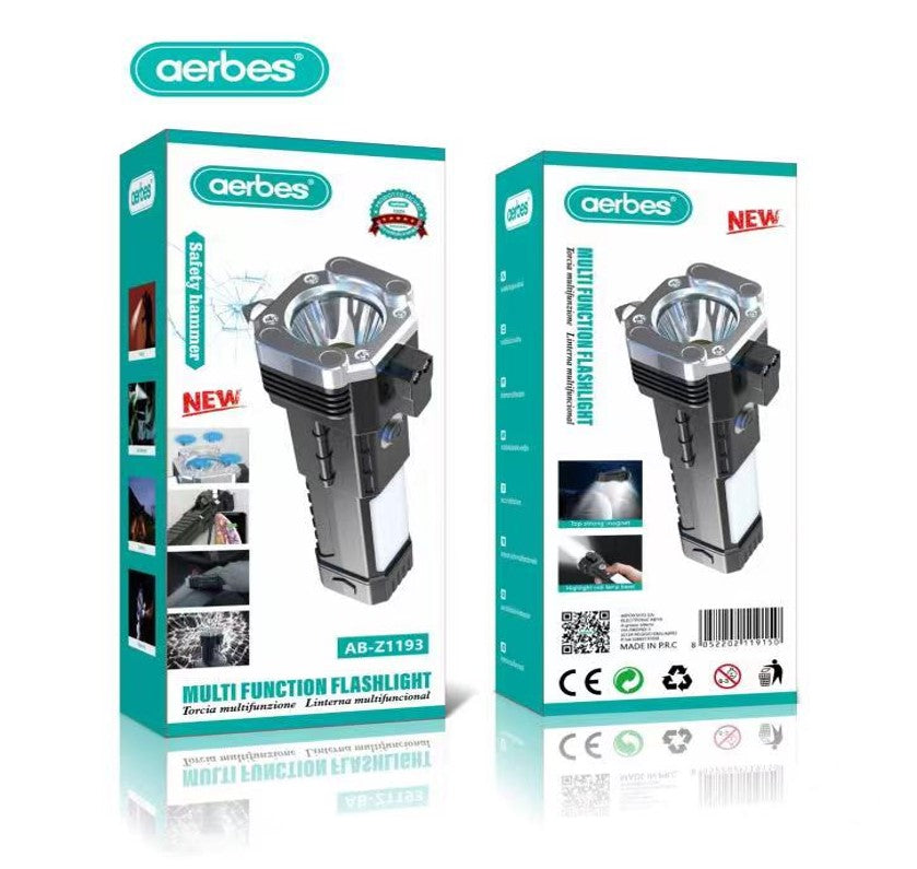 Super Bright LED Torch With Safety Hammer And Side Light