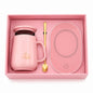 Luxury Pink Ceramic Coffee Mug Gift Set with Matching Lid, Gold Spoon & Electric Cup Warmer – Elegant Tea, Coffee & Hot Beverage Set