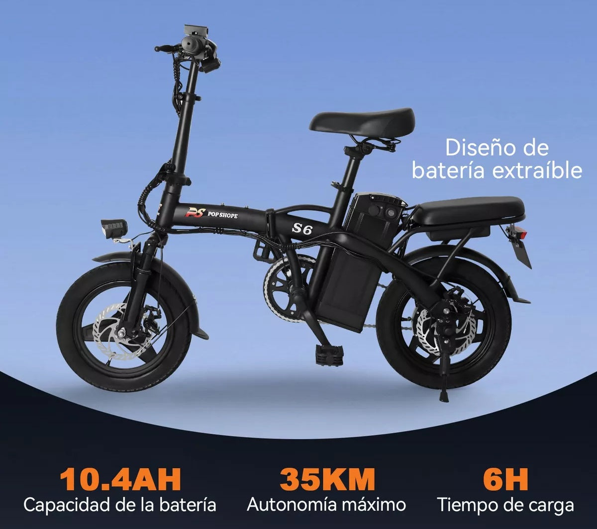Pop Shope S6 Folding Electric Bike 35km/h Max. 750w