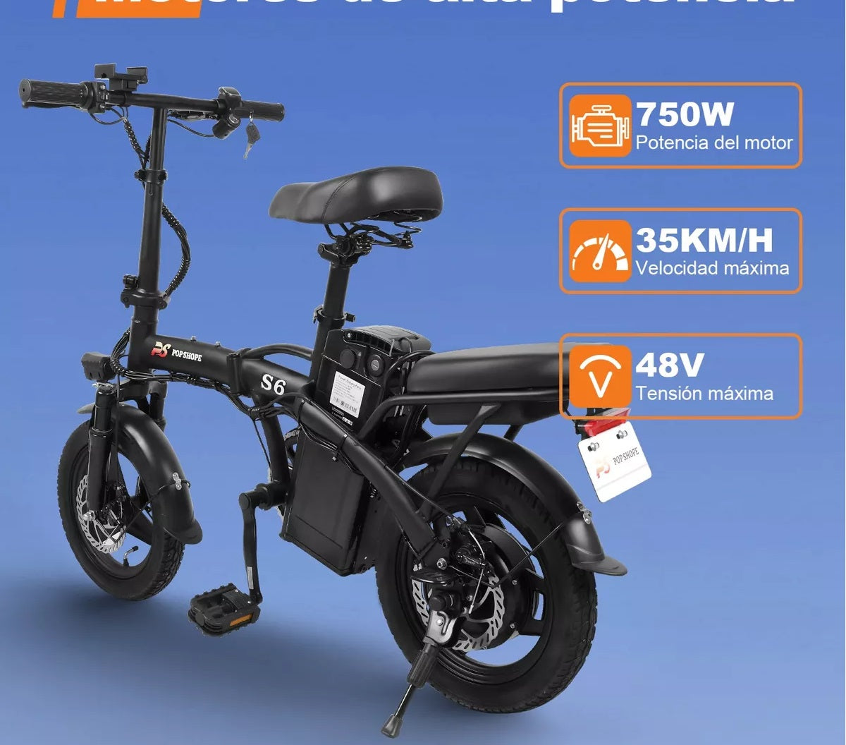Pop Shope S6 Folding Electric Bike 35km/h Max. 750w