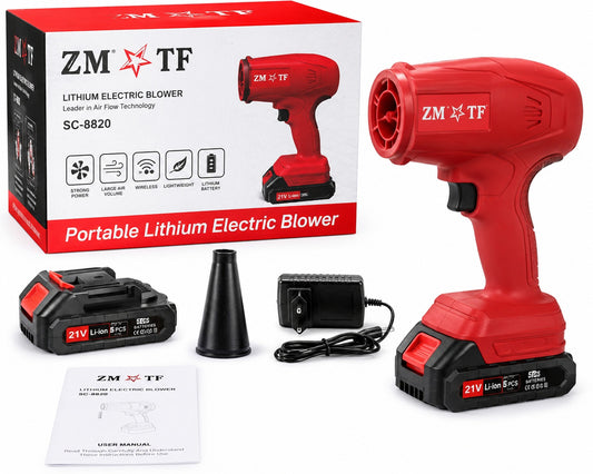 21V Rechargeable Portable Lithium Electric Blower with Battery, Charger & Nozzle – Cordless Handheld Air Blower for Dust Cleaning, Car Interiors, Computers, Home, Office & Workshop Use