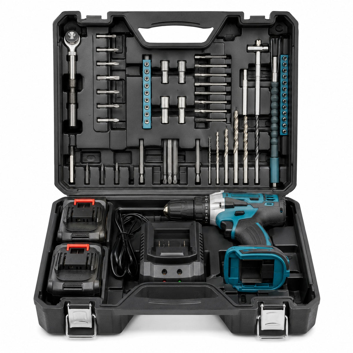Cordless Drill Tool Kit with Rechargeable Batteries, Charger, Carry Case