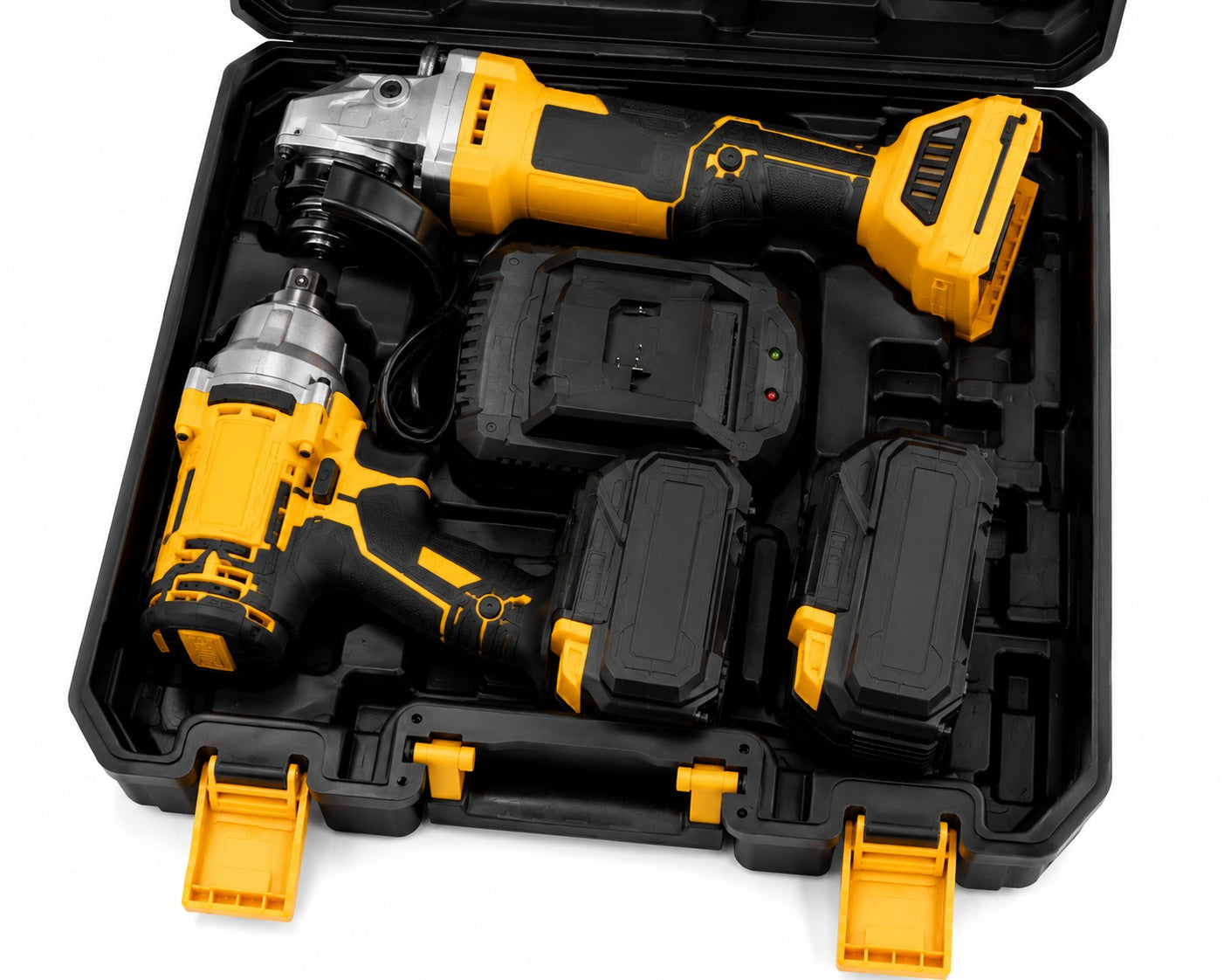 20V Cordless Power Tool Combo Kit with Angle Grinder, Impact Wrench, 2 Rechargeable Batteries, Charger & Carry Case – Heavy-Duty DIY & Workshop Tool Set