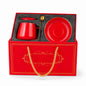 Luxury Red Ceramic Coffee Cup & Saucer Gift Set with Matching Lid, Gold Spoon & Premium Presentation Box – Elegant Tea & Cappuccino Cup Set