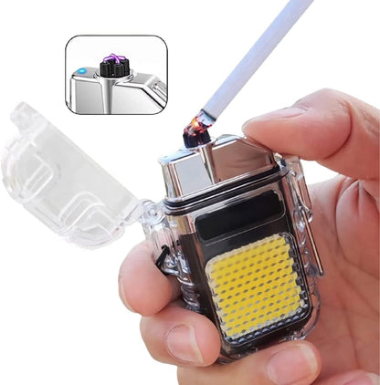 Rechargeable Mini Hook Flashlight With Lighter Clear Case + Type C Charger Cable