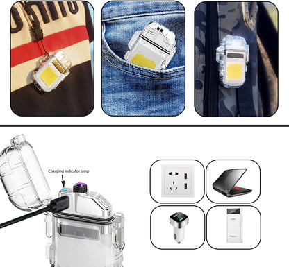 Rechargeable Mini Hook Flashlight With Lighter Clear Case + Type C Charger Cable