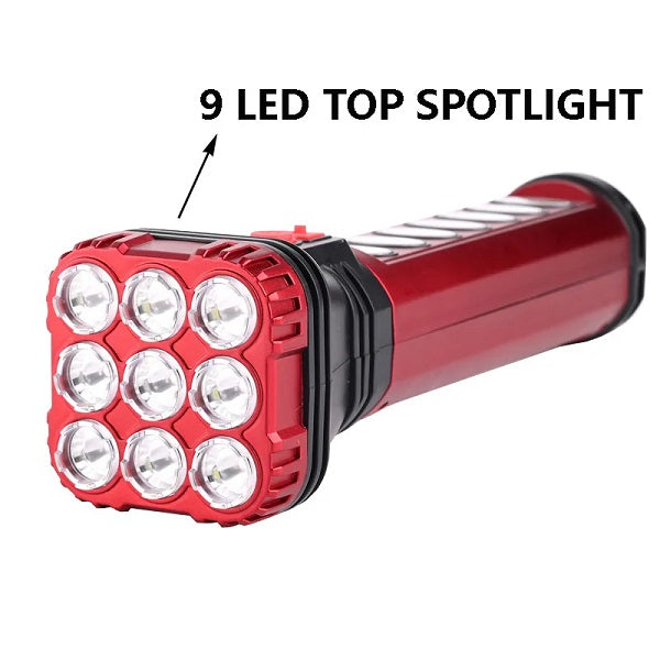 18W Rechargeable Solar Powered 9 LED +7 COB Flashlight