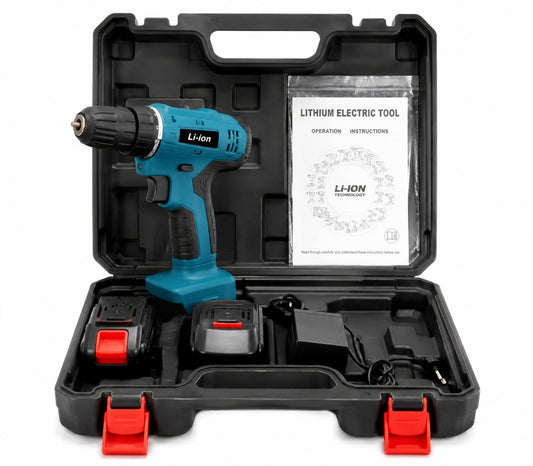 Rechargeable Cordless Drill Kit with 2 Batteries, Charger, Carry Case