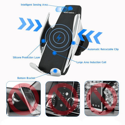 Smart Sensor Wireless Fast Charging Car Charger with 360 Rotation - Black