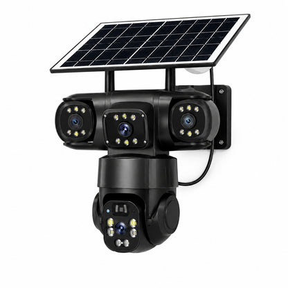 Solar 4G PTZ Security Camera with Solar Panel, 360° Outdoor Surveillance, Multi-Lens Monitoring, Night Vision, Motion Detection & Remote Mobile App Viewing