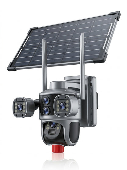 Triple-Lens Solar-Powered PTZ Security Camera – 4K