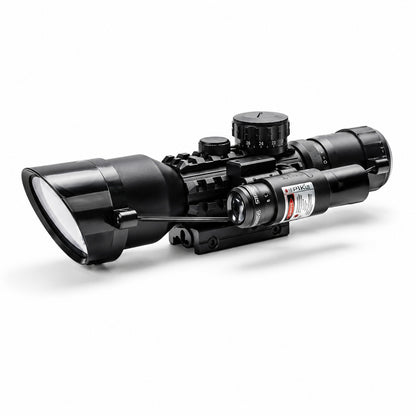 SPIKE 3-9x50 AOE Optical Scope with Red Laser, Adjustable Magnification, 50mm Objective Lens & Mounting Rings – Outdoor Precision Viewing Accessory