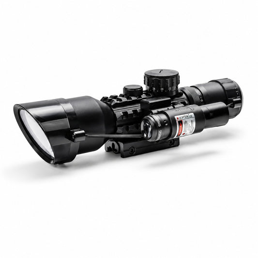 SPIKE 3-9x50 AOE Optical Scope with Red Laser, Adjustable Magnification, 50mm Objective Lens & Mounting Rings – Outdoor Precision Viewing Accessory
