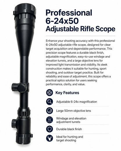 6-24x50 Adjustable Rifle Scope – Precision Optic for Hunting, Sport Shooting and Target Practice