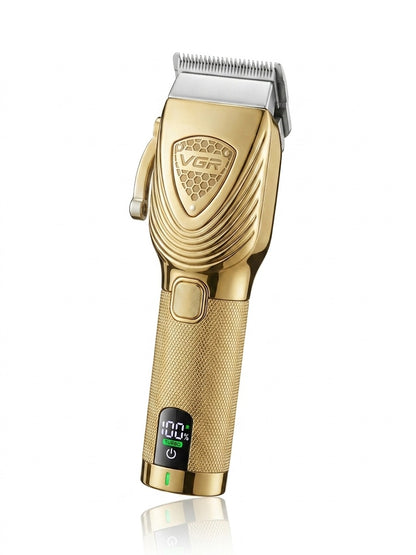 VGR Voyager V-657 Professional Cordless Hair Clipper – Luxury Gold All-Metal Hair Trimmer with 1500mAh Lithium Battery, Adjustable Taper Lever, and Smart LED Digital Status Display