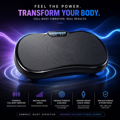 Full Body Vibration Plate Exercise Machine with Resistance Bands, Remote Control, Multi-Speed Settings & Non-Slip Platform – Black Home Fitness Trainer